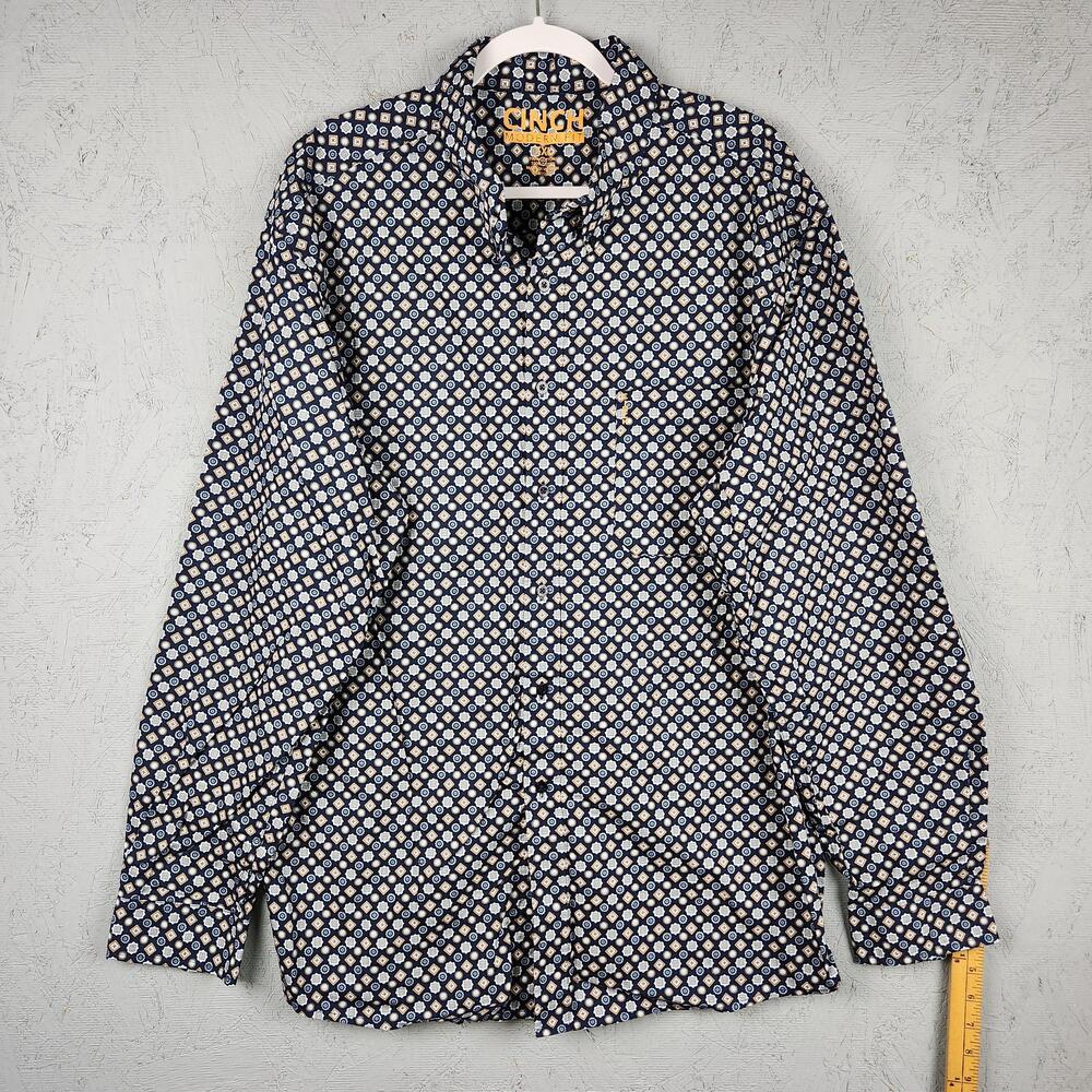 Cinch Shirt Mens 2XL Navy Modern Fit Geometric Print Button Front Western Cowboy
